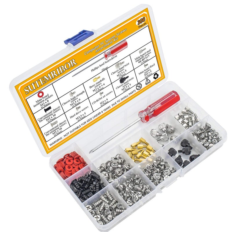 Sutemribor مجموعة مسامير تثبيت الكمبيوتر الشخصي Sutemribor 300PCS مع مفك براغي لحالة القرص الصلب واللوحة الأم والمروحة والطاقة والرسومات - Image 2